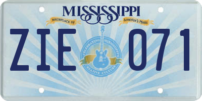 MS license plate ZIE071
