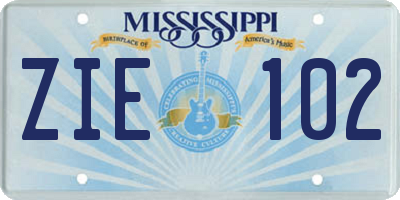MS license plate ZIE102