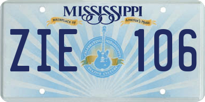 MS license plate ZIE106