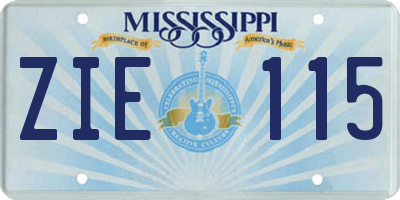 MS license plate ZIE115