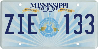 MS license plate ZIE133