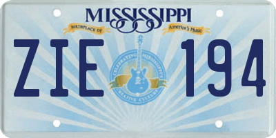 MS license plate ZIE194