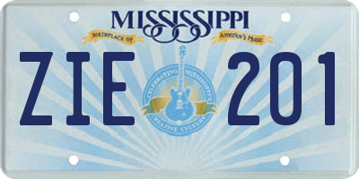 MS license plate ZIE201