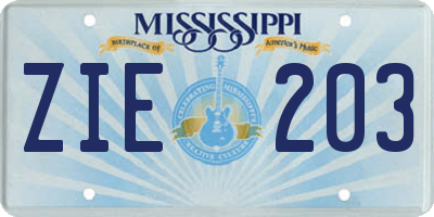 MS license plate ZIE203