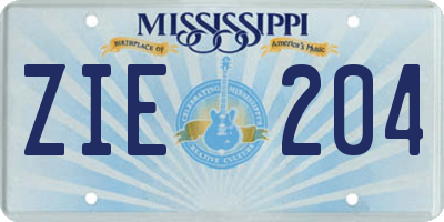 MS license plate ZIE204