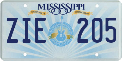 MS license plate ZIE205
