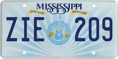 MS license plate ZIE209