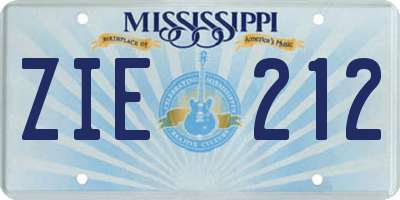 MS license plate ZIE212