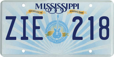 MS license plate ZIE218