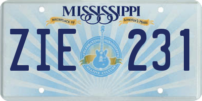 MS license plate ZIE231