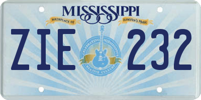 MS license plate ZIE232