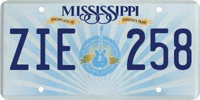 MS license plate ZIE258