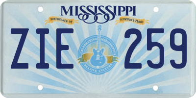 MS license plate ZIE259