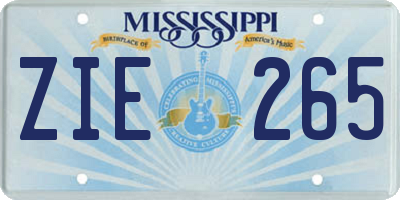 MS license plate ZIE265