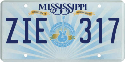 MS license plate ZIE317