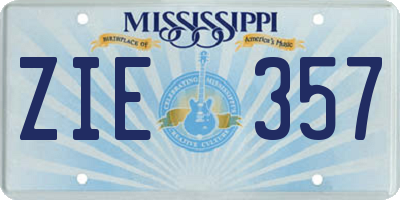 MS license plate ZIE357