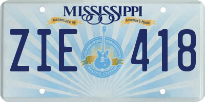 MS license plate ZIE418