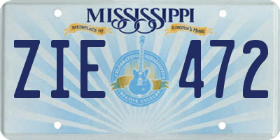 MS license plate ZIE472