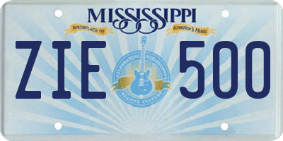 MS license plate ZIE500
