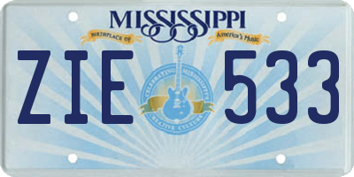 MS license plate ZIE533
