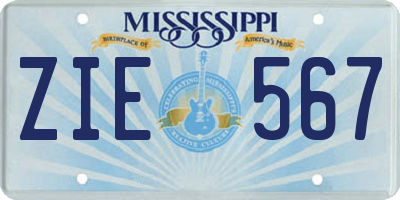 MS license plate ZIE567