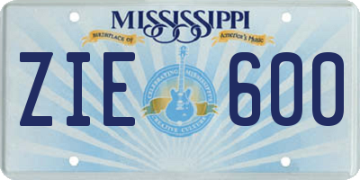 MS license plate ZIE600
