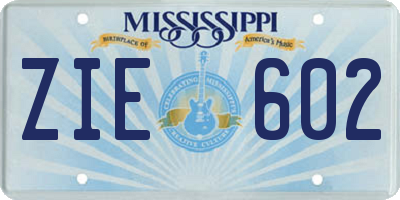 MS license plate ZIE602