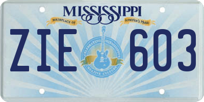 MS license plate ZIE603