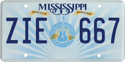 MS license plate ZIE667