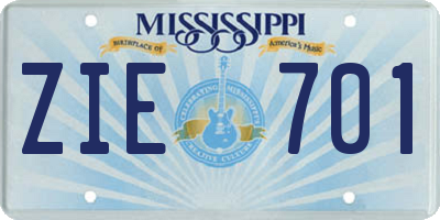 MS license plate ZIE701