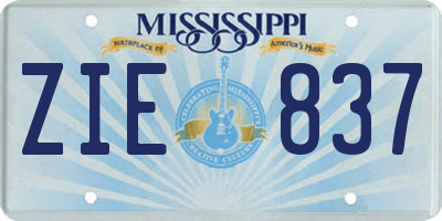 MS license plate ZIE837