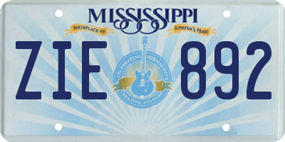 MS license plate ZIE892