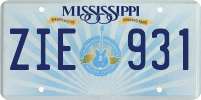 MS license plate ZIE931