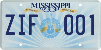 MS license plate ZIF001
