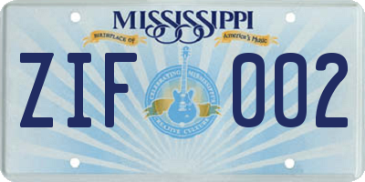 MS license plate ZIF002