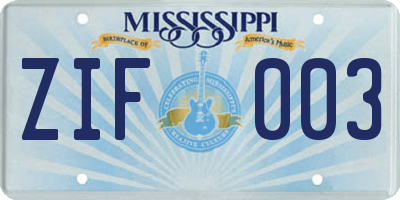 MS license plate ZIF003
