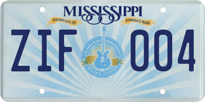 MS license plate ZIF004