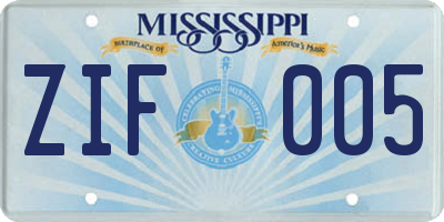 MS license plate ZIF005