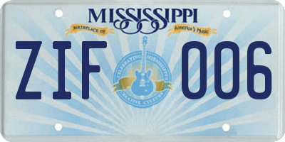 MS license plate ZIF006
