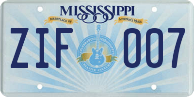 MS license plate ZIF007