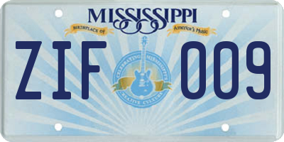 MS license plate ZIF009