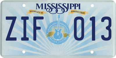 MS license plate ZIF013