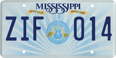 MS license plate ZIF014