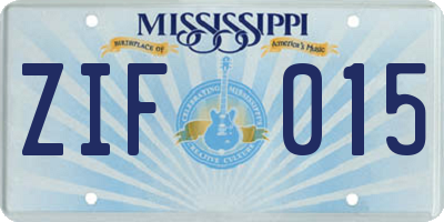 MS license plate ZIF015