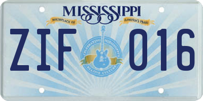 MS license plate ZIF016