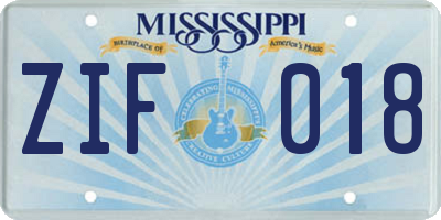 MS license plate ZIF018