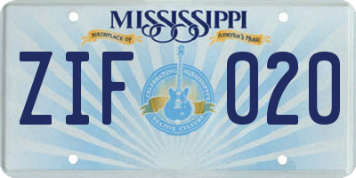 MS license plate ZIF020