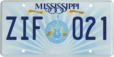 MS license plate ZIF021