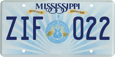 MS license plate ZIF022