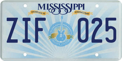 MS license plate ZIF025